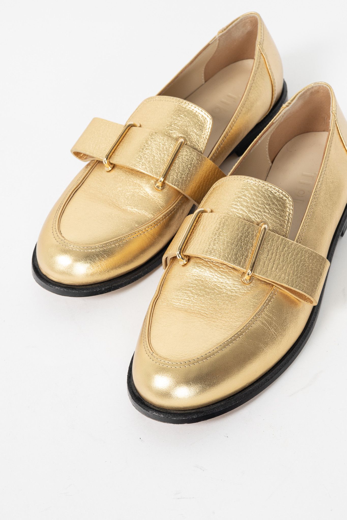 Tibi Tibi Morris Metallic Gold Leather Strap Loafers Size US 8 / IT 38 - 7 Thumbnail