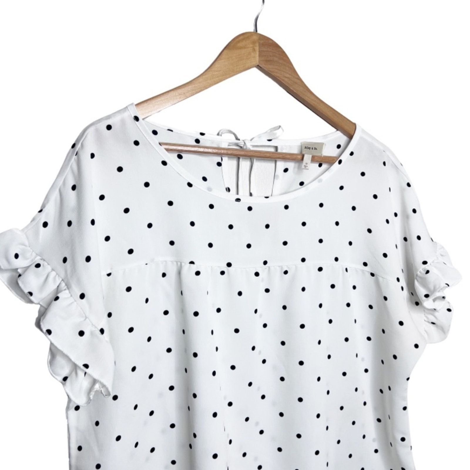 Other Hailey & Co White Black Polka Dot Ruffle Sleeve Blouse Size XL / US 12-14 / IT 48-50 - 8 Thumbnail