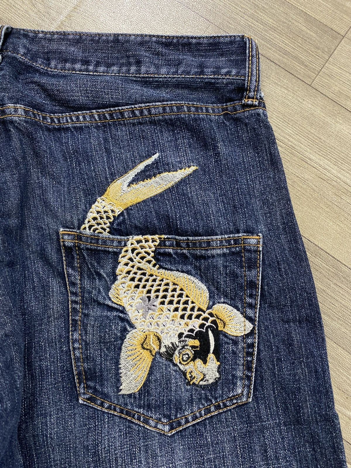 Japanese Brand 2000s Karakuri Tamashii Ed Hardy Style Embroidery Koi Jeans Size US 32 / EU 48 - 6 Thumbnail