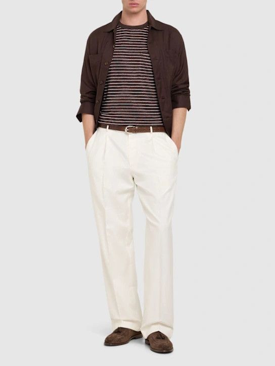 Brunello Cucinelli o1lsvrm0425 Striped Linen T-Shirt in Testa Di Moro/B Size US S / EU 44-46 / 1 - 5 Thumbnail