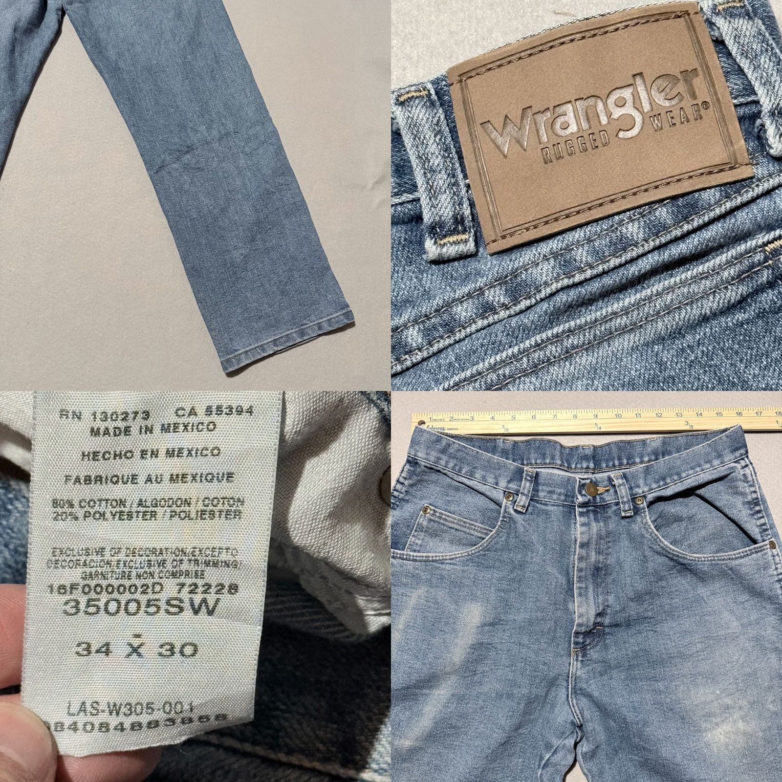 Wrangler Wrangler Jeans Men's Blue Denim Pockets Relaxed Straight 34x30 5-Pocket Design Denim Blue Men Wrangler Rugged Wear Jeans Size US 34 / EU 50 - 8 Thumbnail