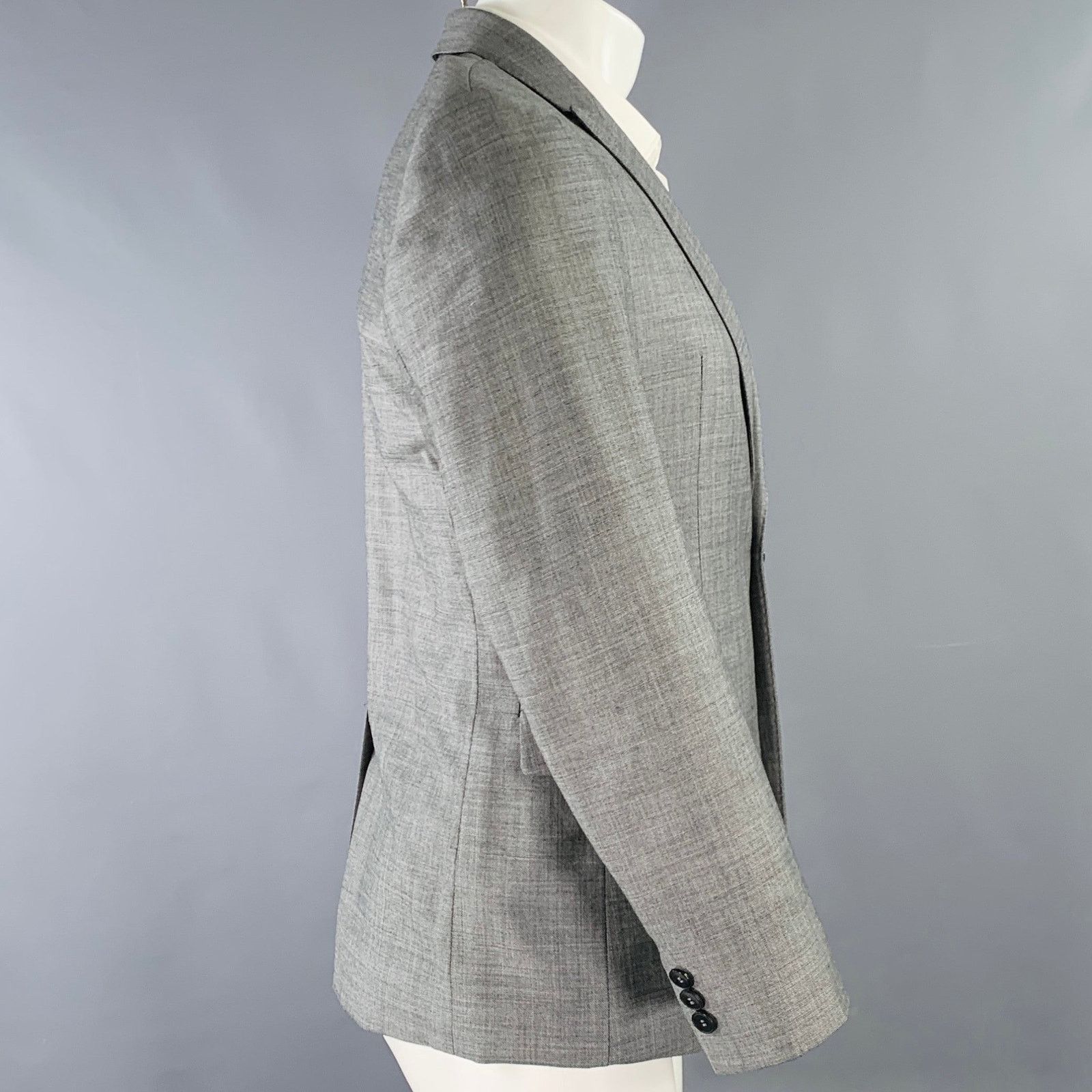 Emporio Armani EMPORIO ARMANI Size 36 Grey Solid Wool Silk Peak Lapel Suit Size 36S - 3 Thumbnail