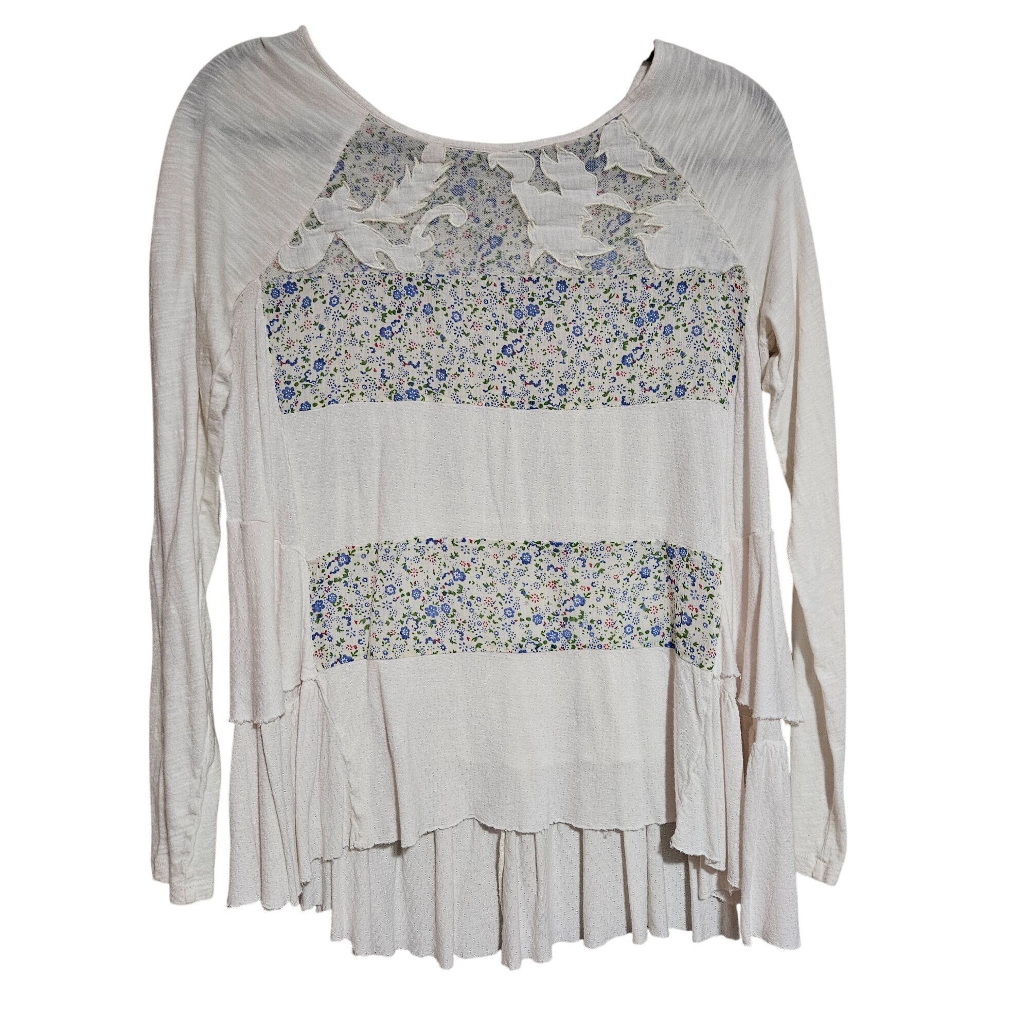 Free People Free People Soft Cream Floral Tunic Top S Cottagecore Peplum Size S / US 4 / IT 40 - 2 Thumbnail