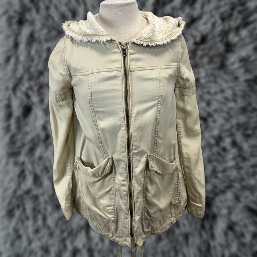 Free People Free People Jacket Adult XS Beige Hooded Lightweight Lined Tencel Utility Bohemian Full Zip Pockets Womens Size XS / US 0-2 / IT 36-38 - 1 Thumbnail