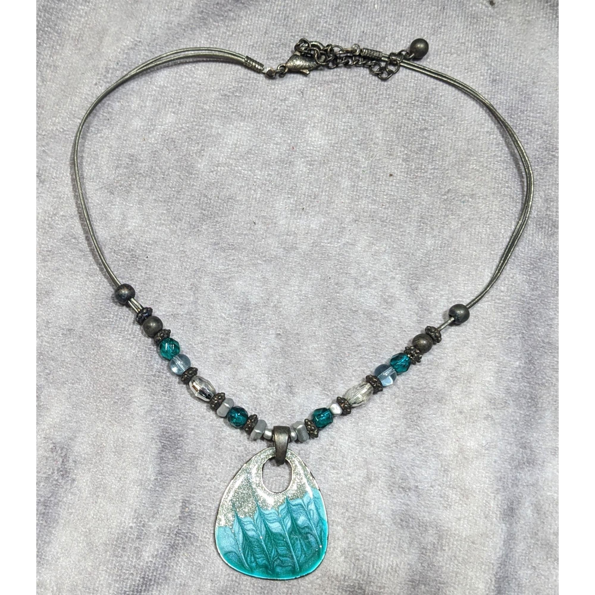 Other Blue And Silver Tone Glitter Enamel Beaded Pendant Necklace Size ONE SIZE - 9 Thumbnail
