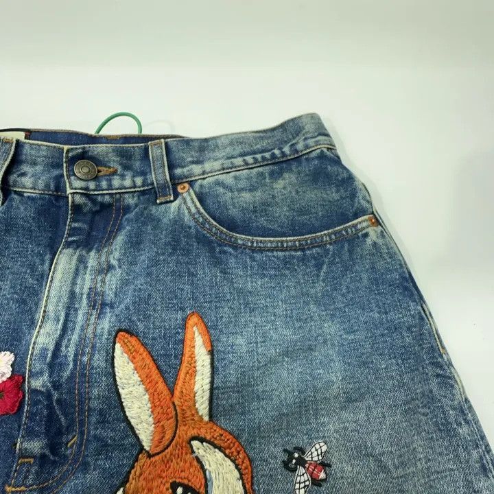 Gucci Gucci Floral Rabbit Embroidered Denim Skirt-2507 Size 35" - 2 Thumbnail