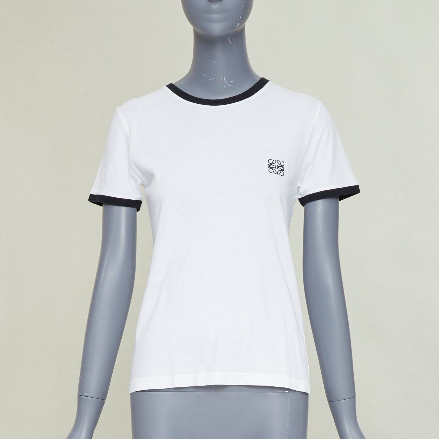 Loewe LOEWE 2024 white black Anagram embroidered slim-fit ringer tshirt S Size S / US 4 / IT 40 - 1 Thumbnail