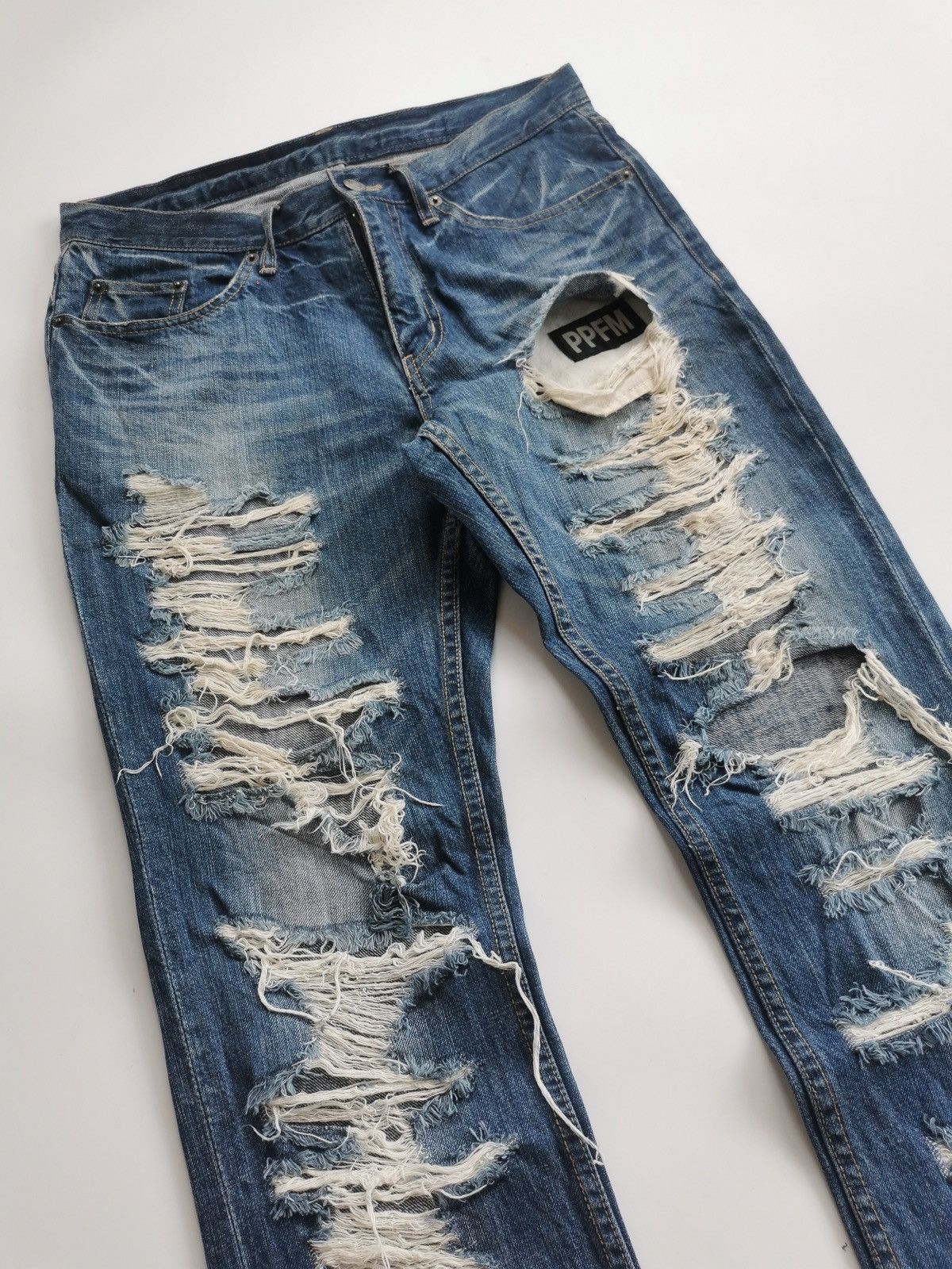 PPFM Thrashed PPFM Boro Distressed Denim Jeans Size US 31 - 6 Thumbnail