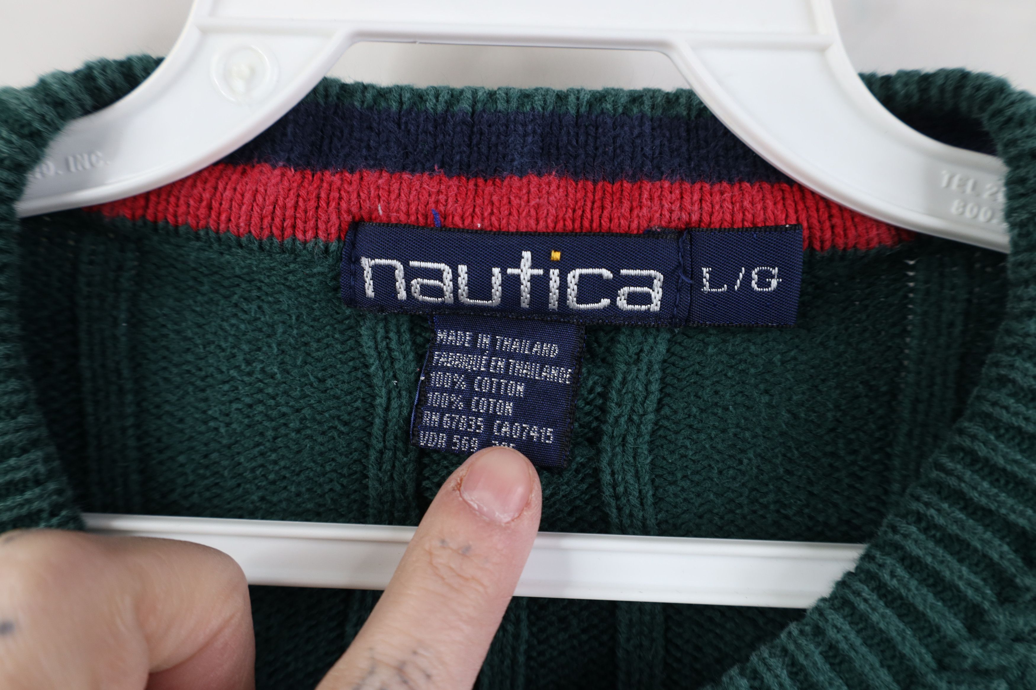 Nautica Vintage 90s Nautica Cotton Cable Ribbed Knit Sweater Green Size US L / EU 52-54 / 3 - 6 Thumbnail