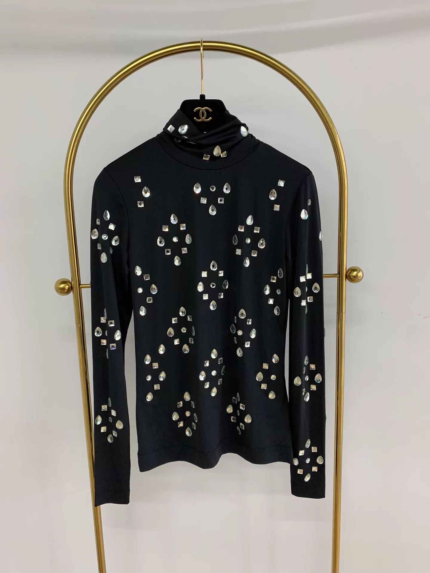 Dries Van Noten Dries Van Noten Black Rhinestone Stretchy Tee 68cm Bust New Size XS / US 0-2 / IT 36-38 - 1 Thumbnail