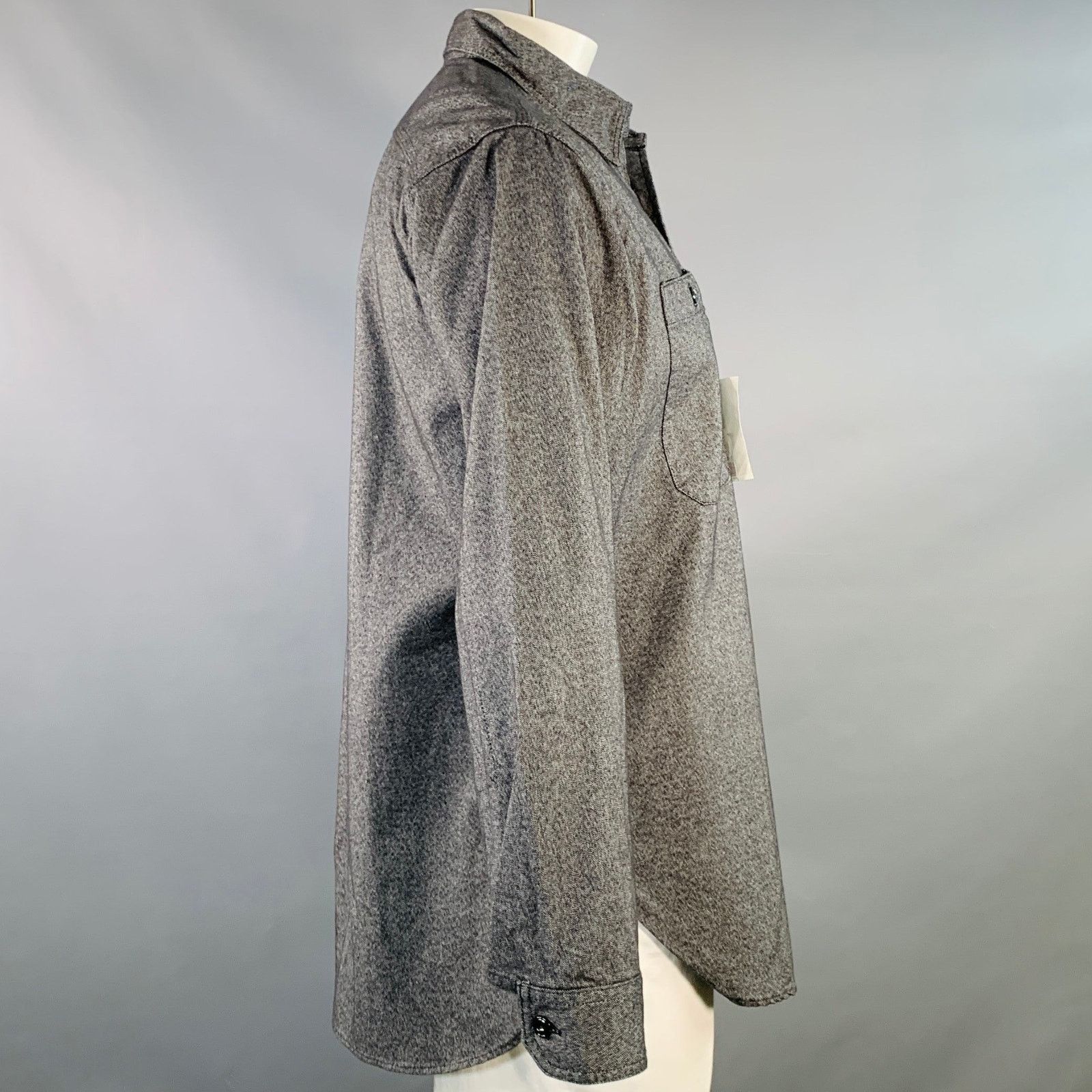 Size L Grey Heather Cotton Two Pockets Long Sleeve Shirt