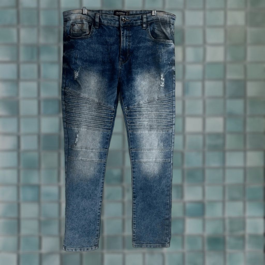 Southpole South Pole Men's Stretch Biker Denim Skinny Jeans 36 X 30 Blue Size US 36 / EU 52 - 1 Thumbnail