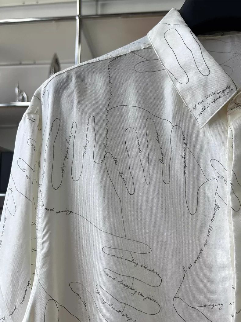 Dior Dior White palm line pattern printed mulberry silk short-sl Size US XXS / EU 40 - 3 Thumbnail