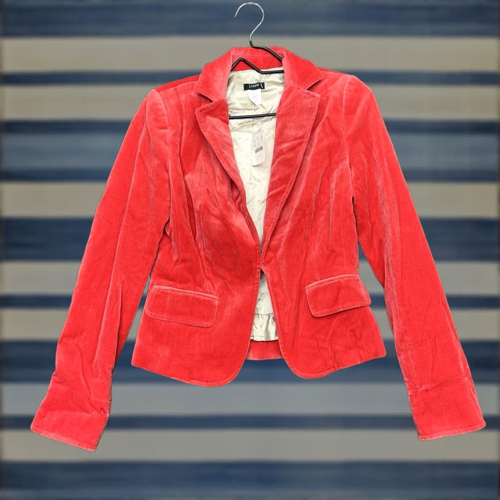 J.Crew J.CREW Blazer Womens 2 Red Lined Notch Lapel Single-Breasted Velvet? No Velour Blazer - Preppy Classic White? (Oops) Size XS / US 0-2 / IT 36-38 - 1 Thumbnail
