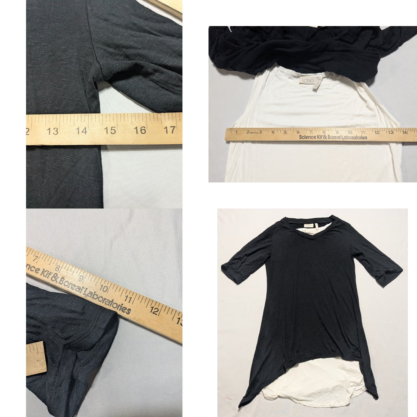 Vintage LOGO Lori Goldstein - Women 2XS Black + White 2 in 1 Layered Top Rayon Stretch Blouse Short Sleeve Tunic V-Neck Womens Size XXS / US 00 / IT 34 - 8 Thumbnail