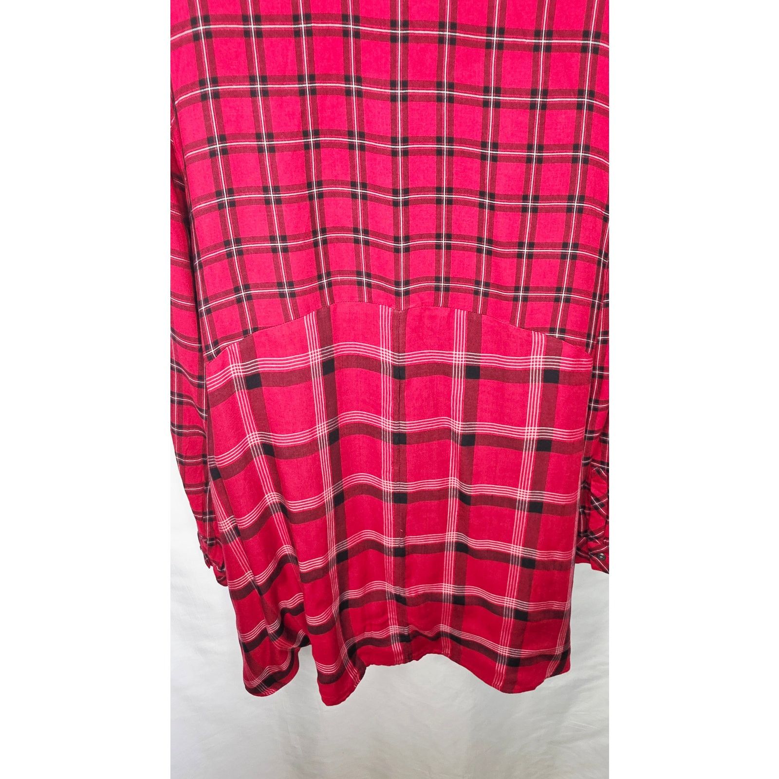J. Jill J. Jill Women's Red Mixed Plaid Flannel Tunic Shirt Grunge Size M / US 6-8 / IT 42-44 - 11 Thumbnail