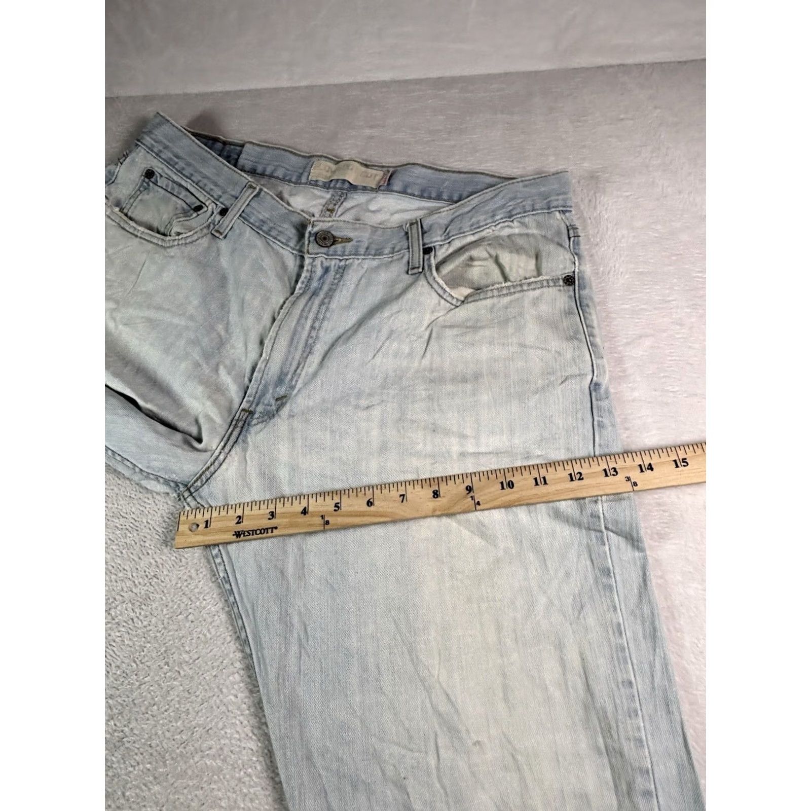 Levi's VINTAGE Levi's 527 Jeans Mens 36x30 Light Wash Bootcut Distressed Stained 5-Pocket Denim Blue Cotton Regular Modern Cowboy Western Mens Size US 36 / EU 52 - 6 Thumbnail