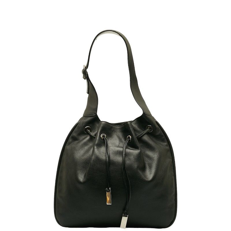 image of Gucci Leather Drawstring Shoulder Bag in Black, Women's