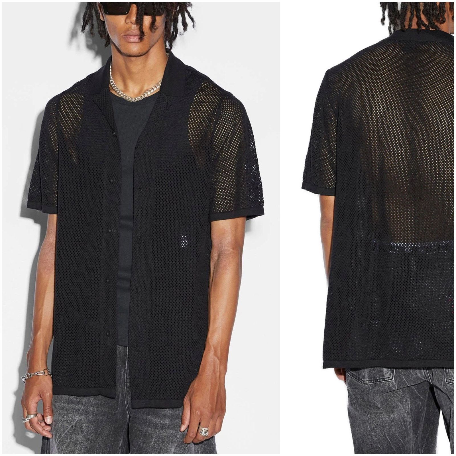 Ksubi Ksubi XL Open Knit Resort Camp Shirt short Sleeve in Black Size US XL / EU 56 / 4 - 1 Thumbnail