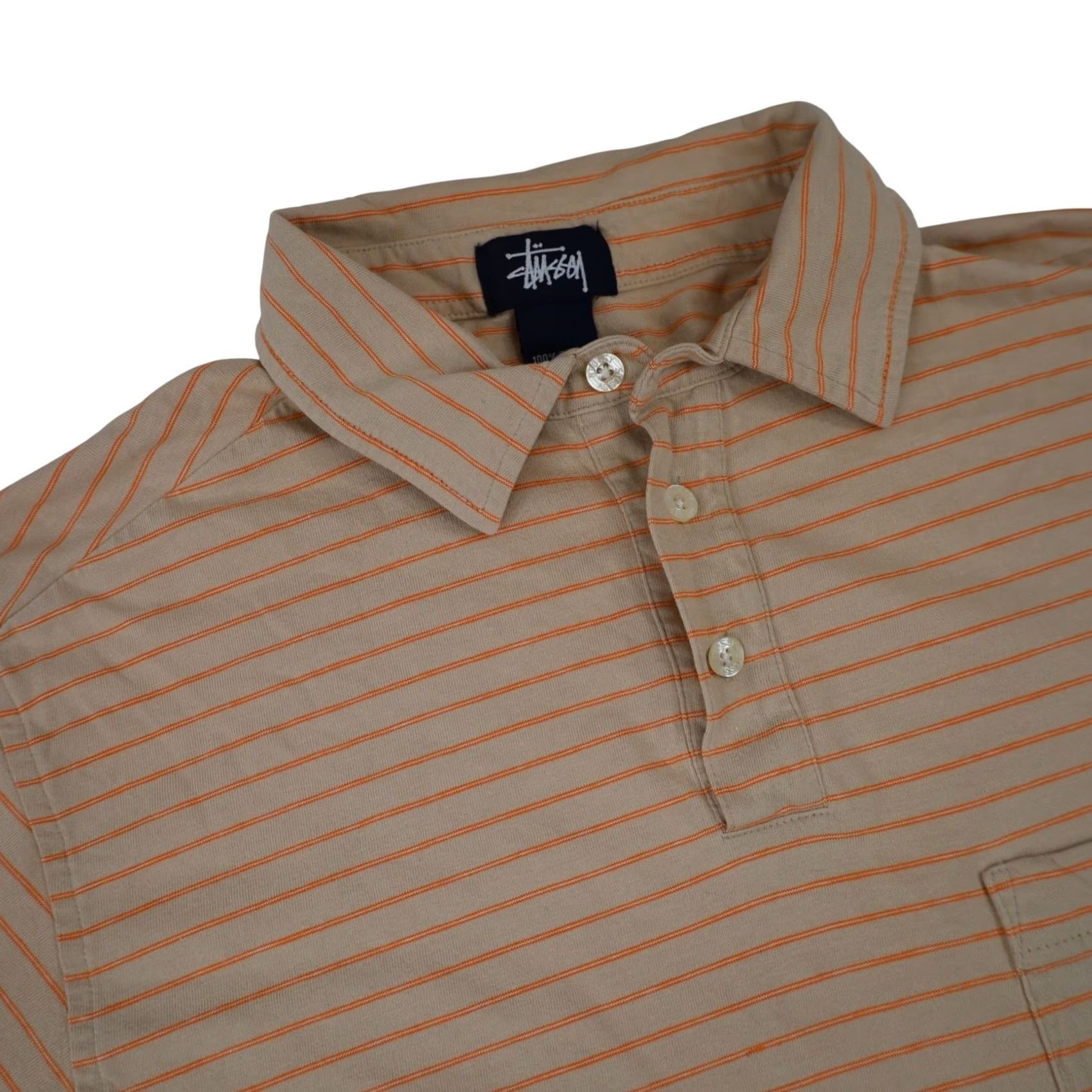 Vintage VINTAGE Stussy Striped Polo Shirt Mens Medium Tan M Shirt Mens Size US M / EU 48-50 / 2 - 5 Thumbnail