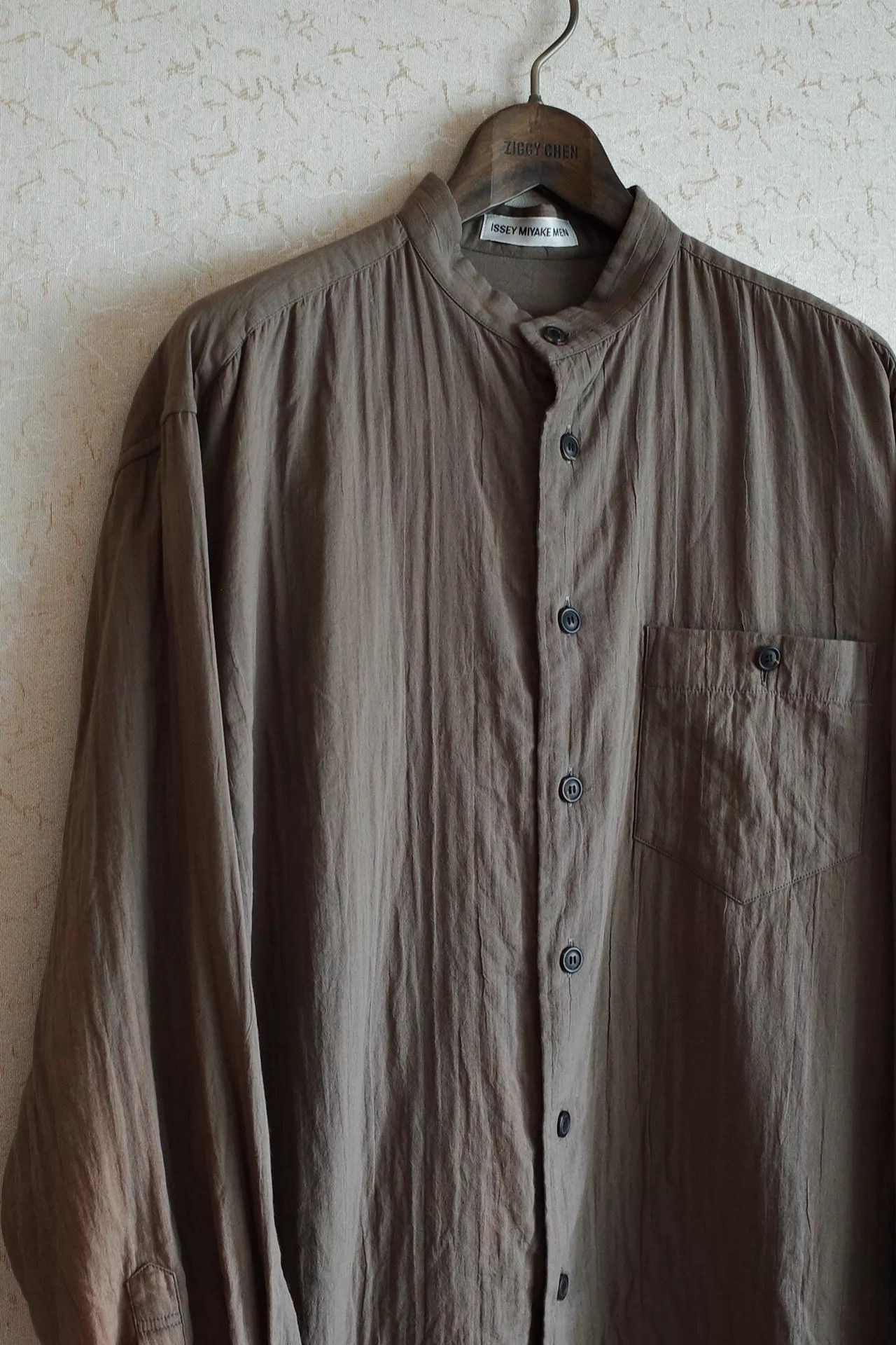 Issey Miyake Issey Miyake Men 90s Sun-Faded Cotton Voile Collarless Shirt Size US L / EU 52-54 / 3 - 4 Thumbnail