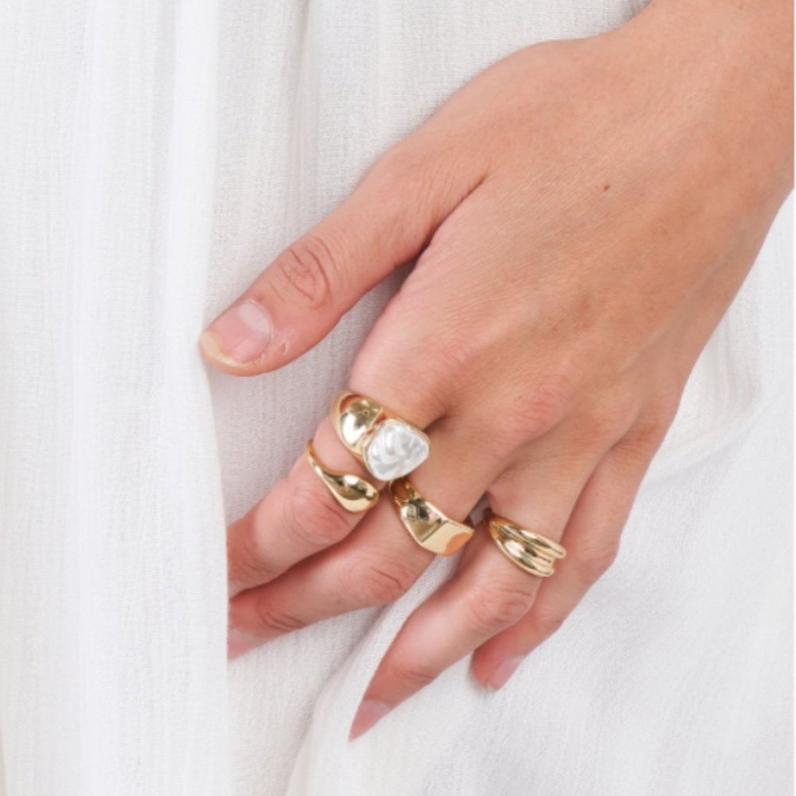Other Gold Metallic Pearl Ring Set - Set of 4 Size ONE SIZE - 1 Thumbnail