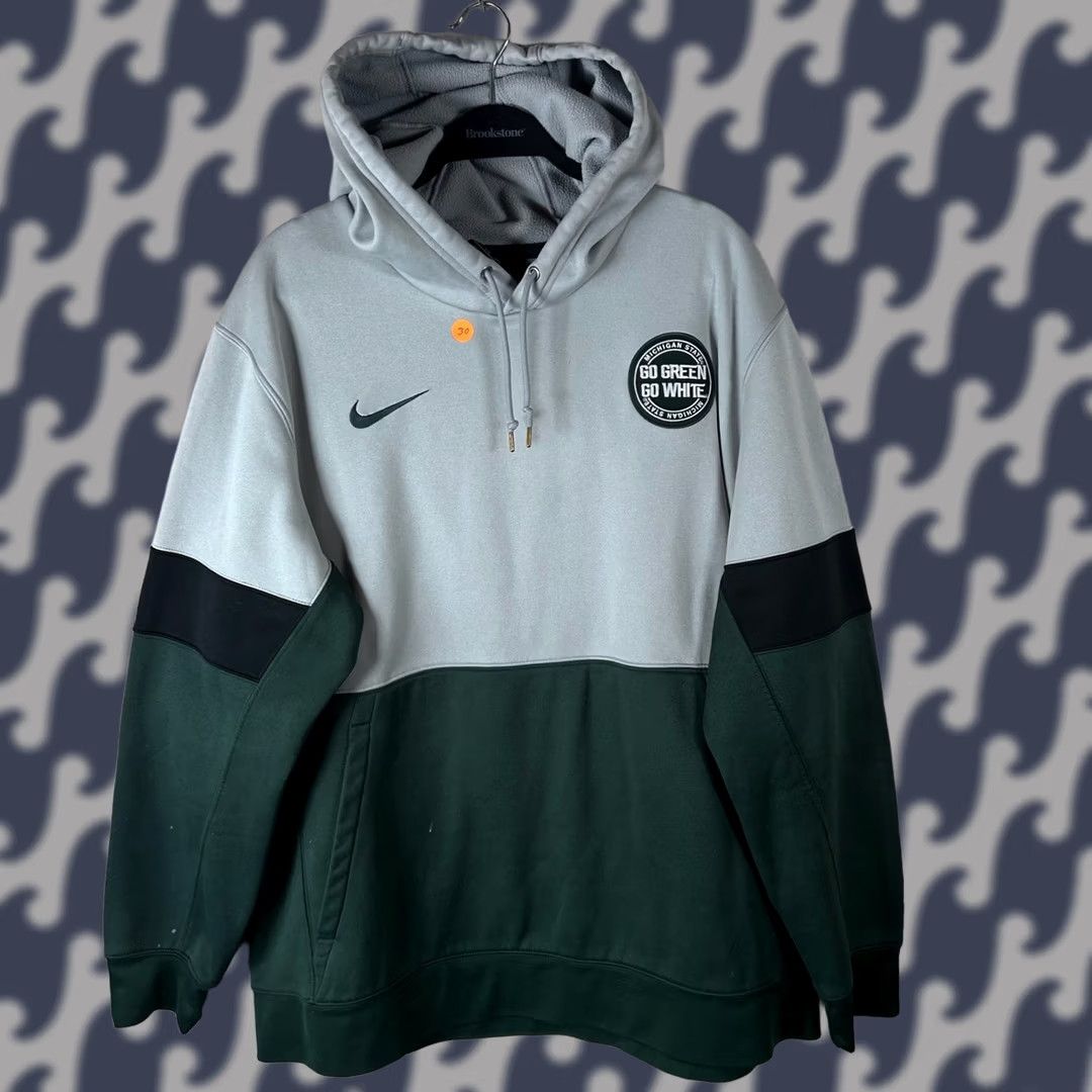 Nike Nike Michigan State Spartans Hoodie Mens 2XL Gray Green Dri-Fit Go Green White Logo Embroidered Pullover Sweatshirt Size US XXL / EU 58 / 5 - 1 Thumbnail