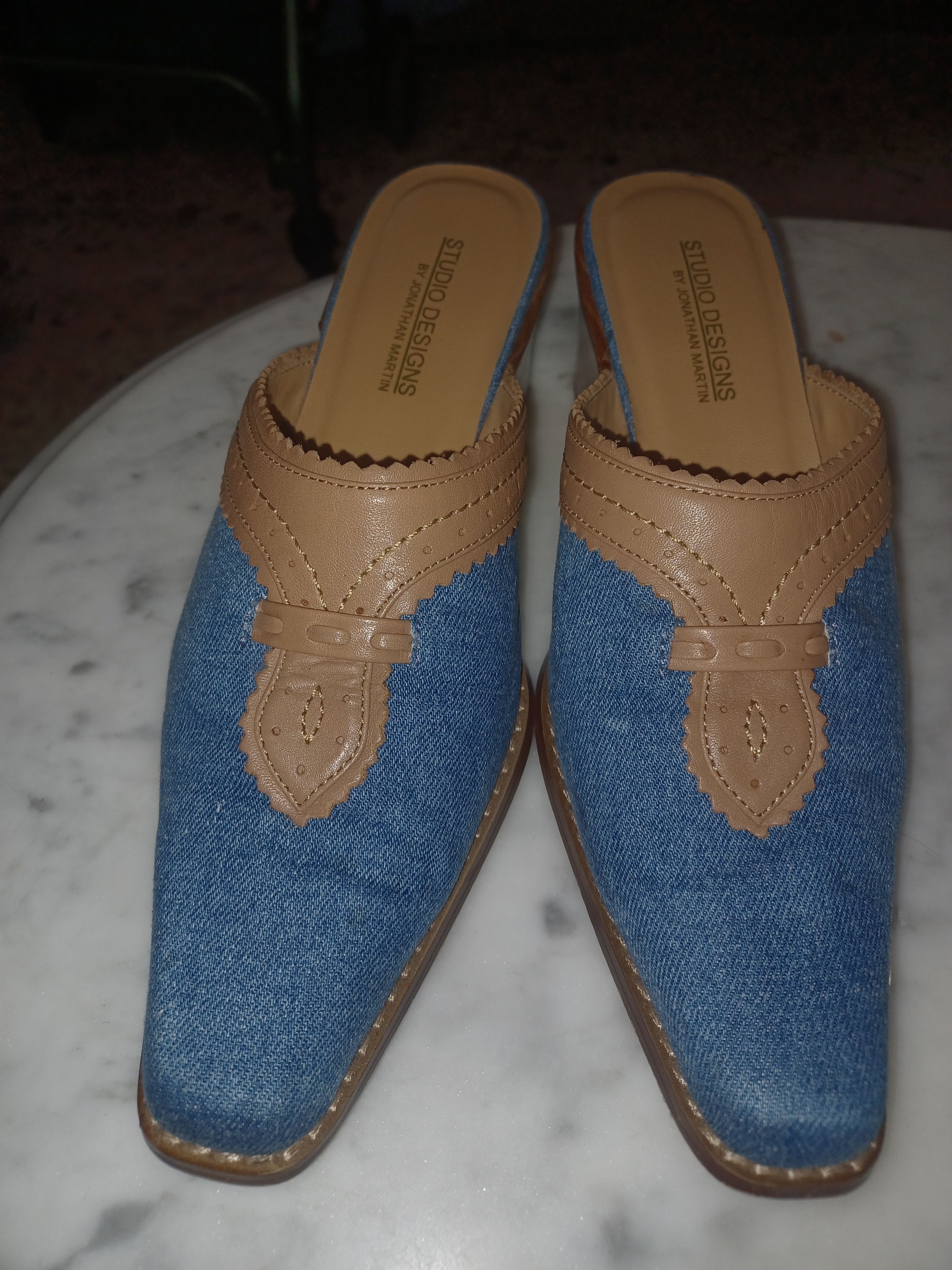 Other Studio Designs Women's Slip-On Heels 7M Denim Blue & Tan Size US 7 / IT 37 - 1 Thumbnail