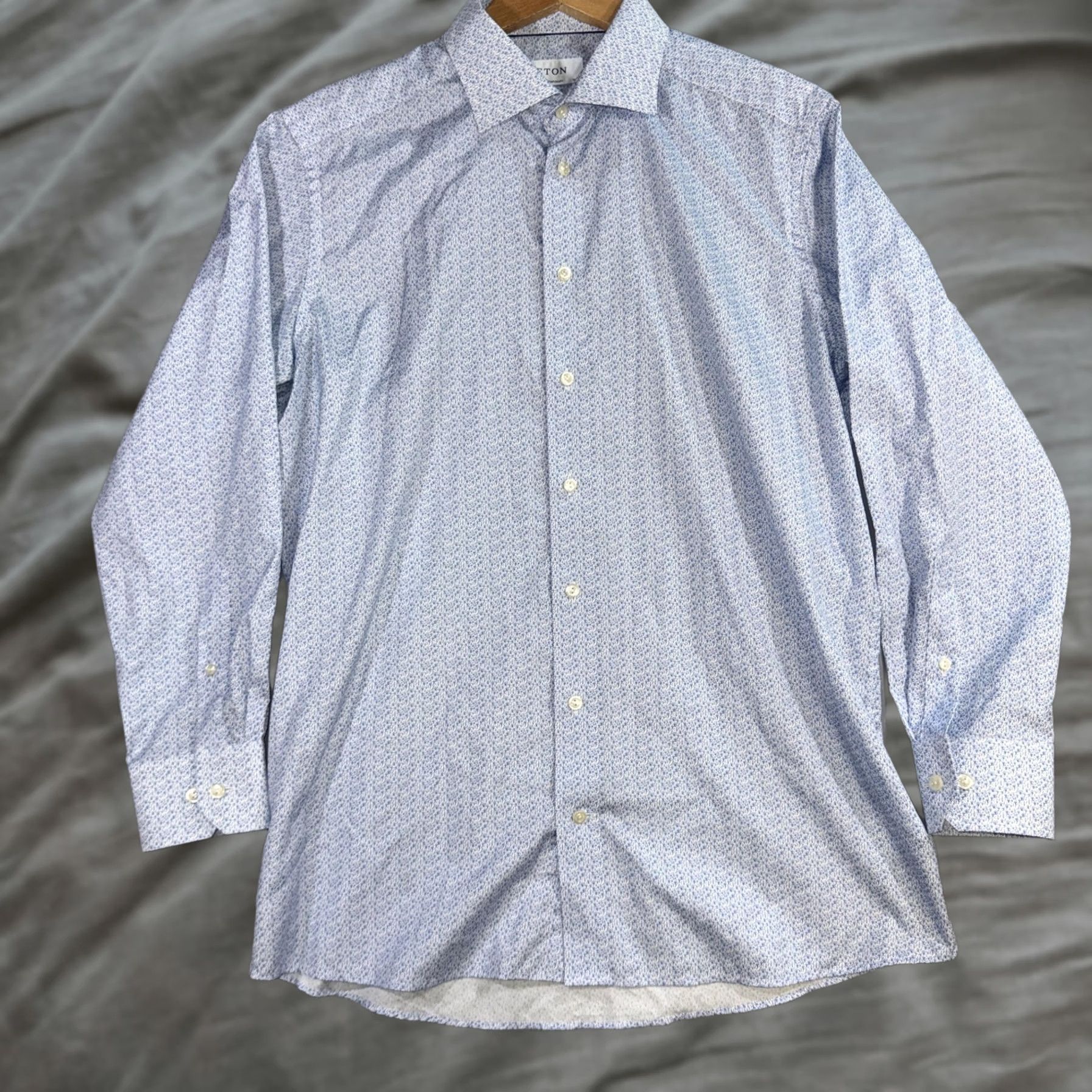 Eton Eton Dress Shirt Mens 42 Blue Geometric Microprint Long Sleeve Contemporary Regular Shirt Mens Size 42R - 1 Thumbnail