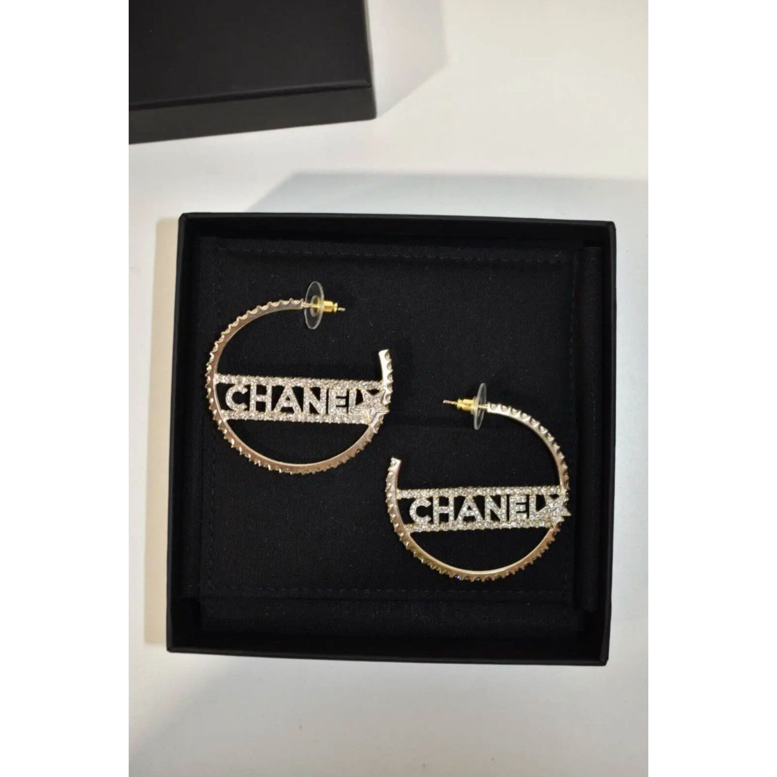 Chanel Chanel Gold Metal Crystal Drop Statement Hoop Earrings Size ONE SIZE - 7 Thumbnail