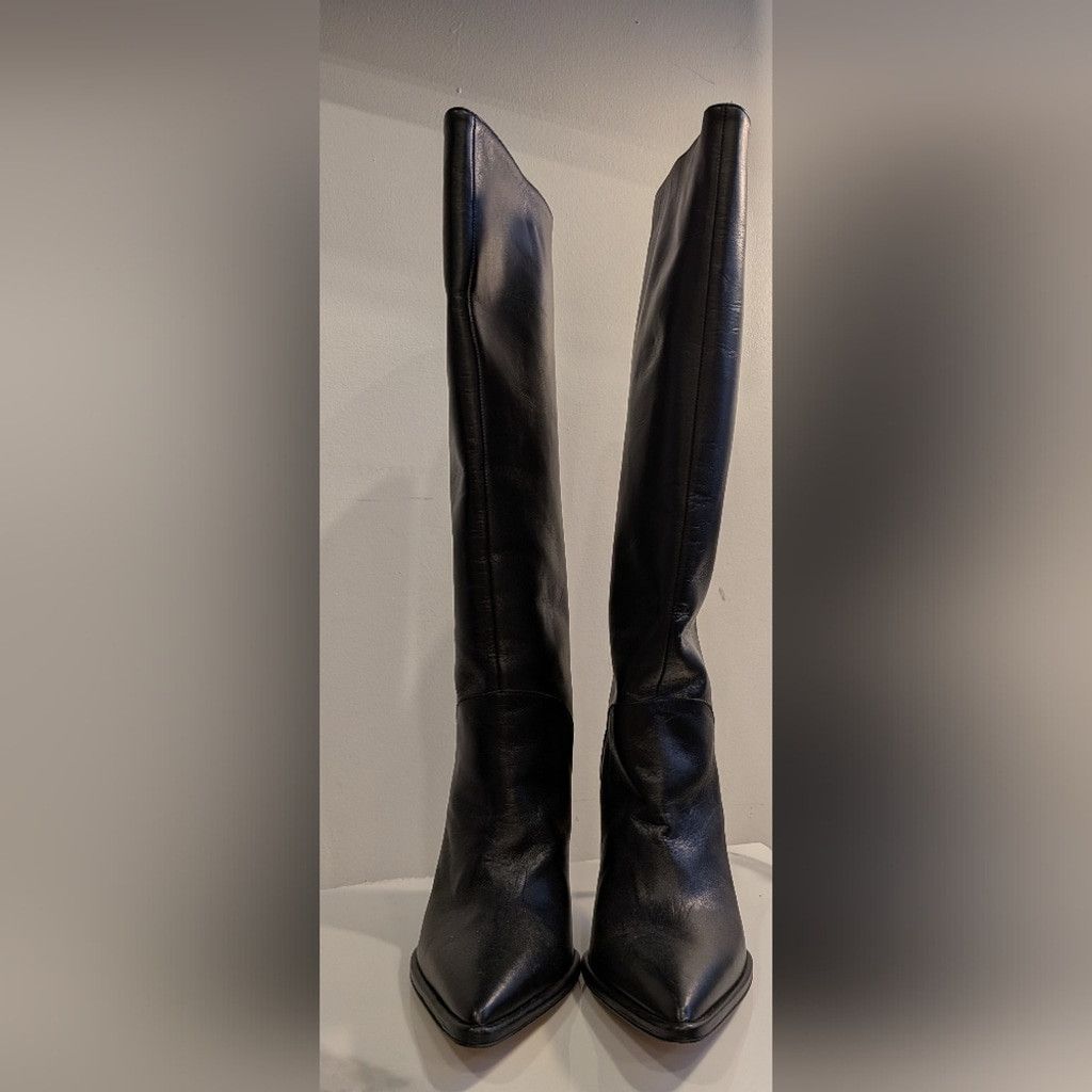 8 by YOOX Black Leather Heeled Knee-High Boots Size US 8 / IT 38 - 9 Thumbnail