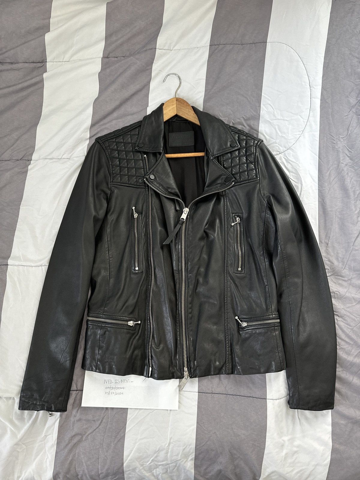 image of Allsaints Leather Moto Jacket in Black, Men's (Size XS)