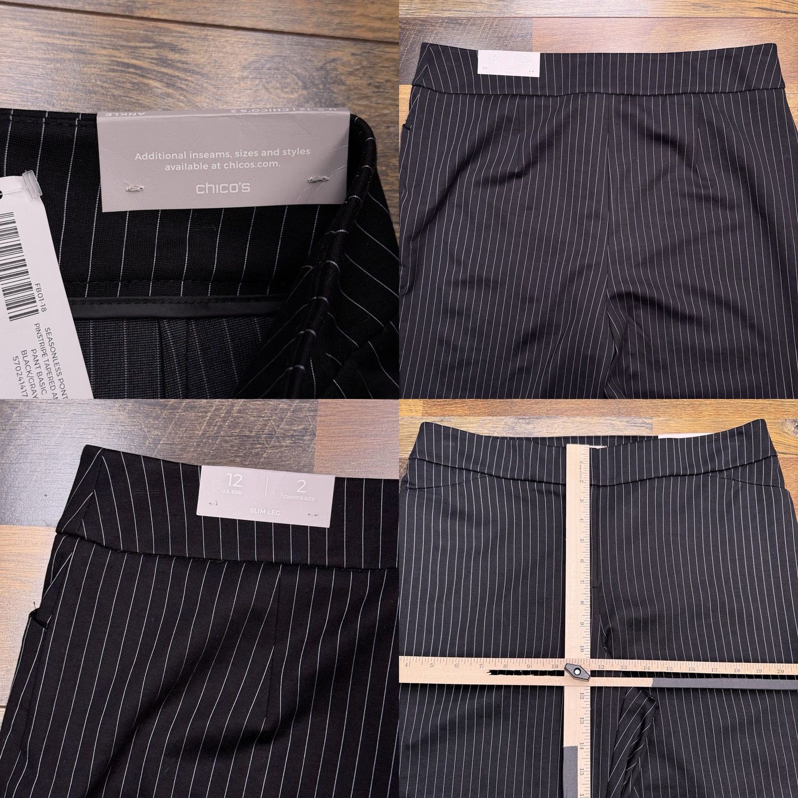 Vintage Chico's Slim Leg Pants Womens 2 Black Striped Stretch New Shirt Pants? Size 26" / US 2 / IT 38 - 8 Thumbnail