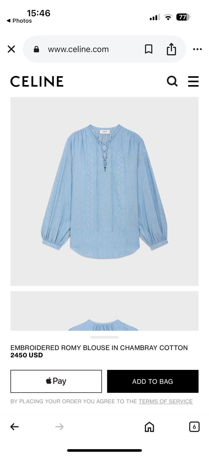 Celine × Hedi Slimane $2.45k SS24 Celine EMBROIDERED ROMY BLOUSE IN CHAMBRAY Hedi Size S / US 4 / IT 40 - 10 Thumbnail