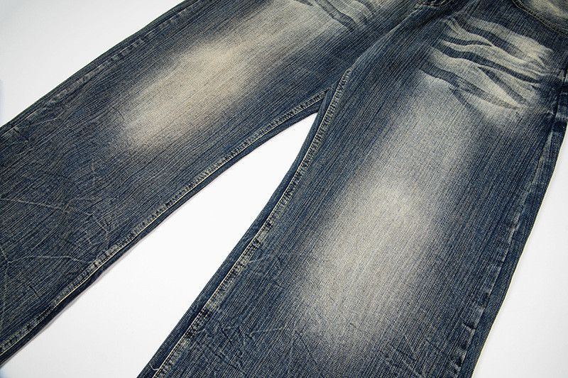 Vintage Men's American Retro Lightning-Patterned Whiskered Jeans Size US 32 / EU 48 - 3 Thumbnail