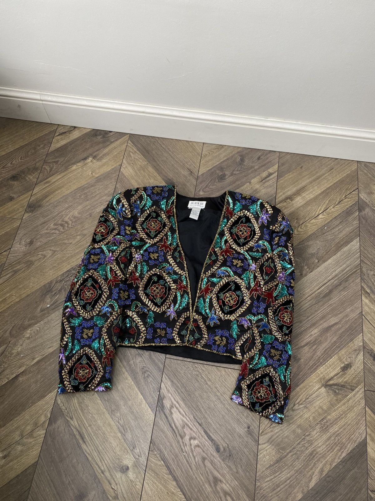 Other Vintage Black Tie Heavy Beaded/Sequin Crop Jacket Size L / US 10 / IT 46 - 4 Thumbnail