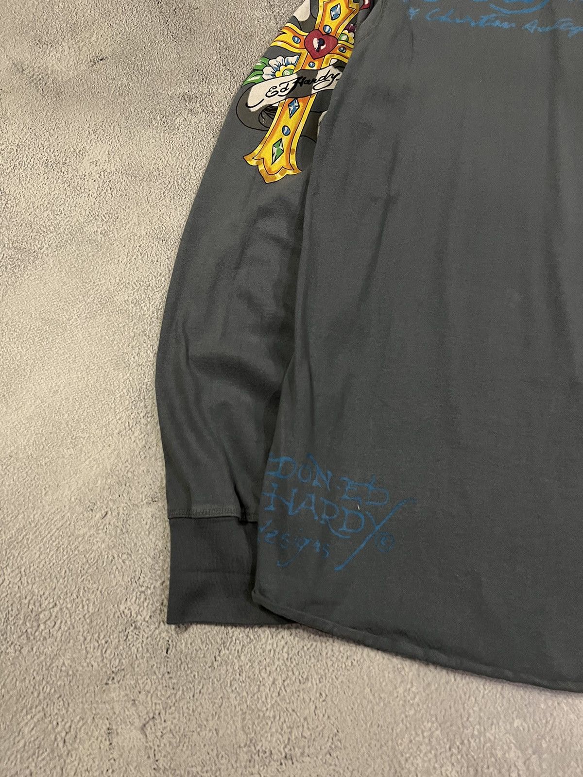Vintage Y2k Ed Hardy Skull Cross Tattoo Rare Long Sleeve 00s