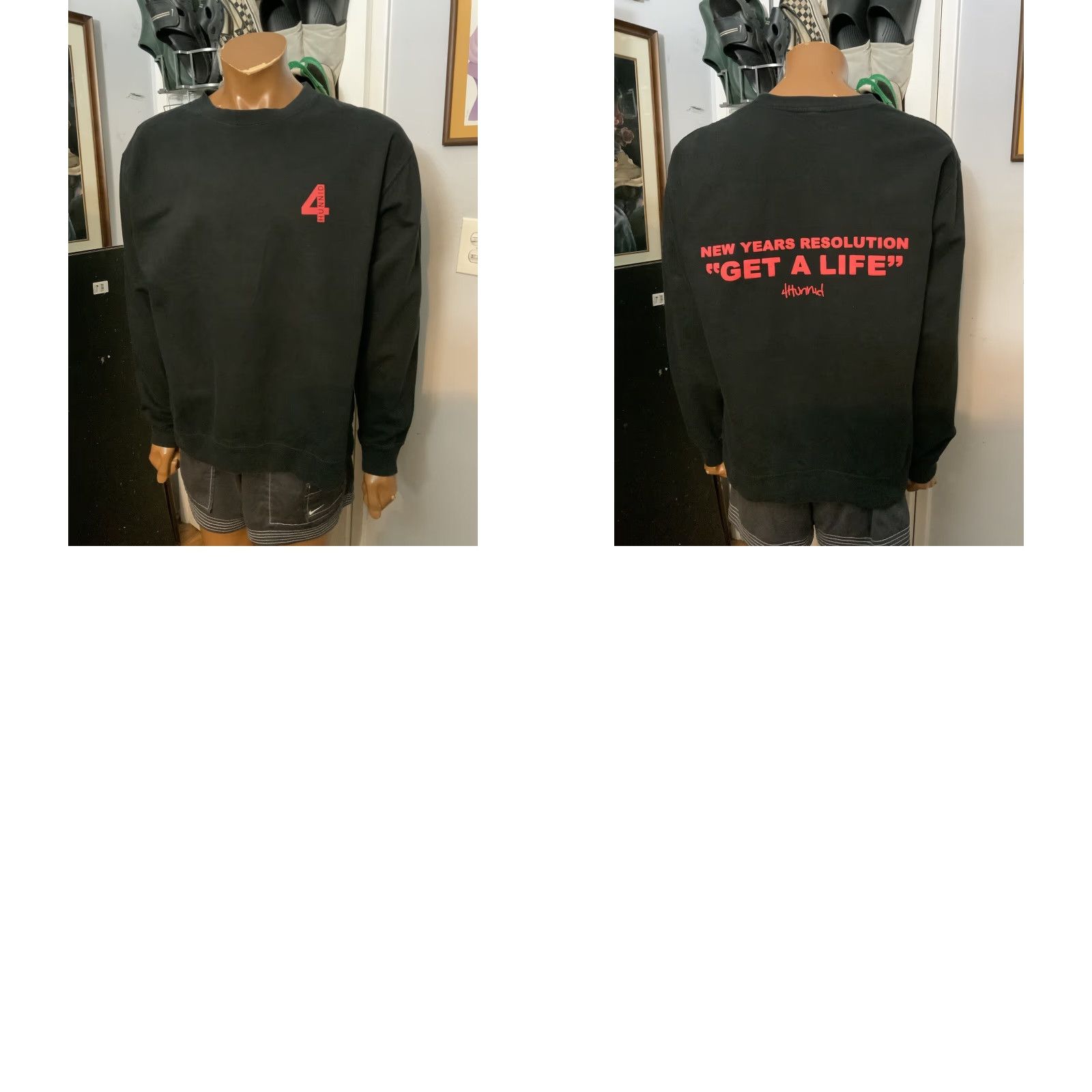 Alife YG 4 Hunnid New Years Resolution Get A Life Puff Print Crewneck Sweatshirt Sz. L Size US L / EU 52-54 / 3 - 8 Thumbnail