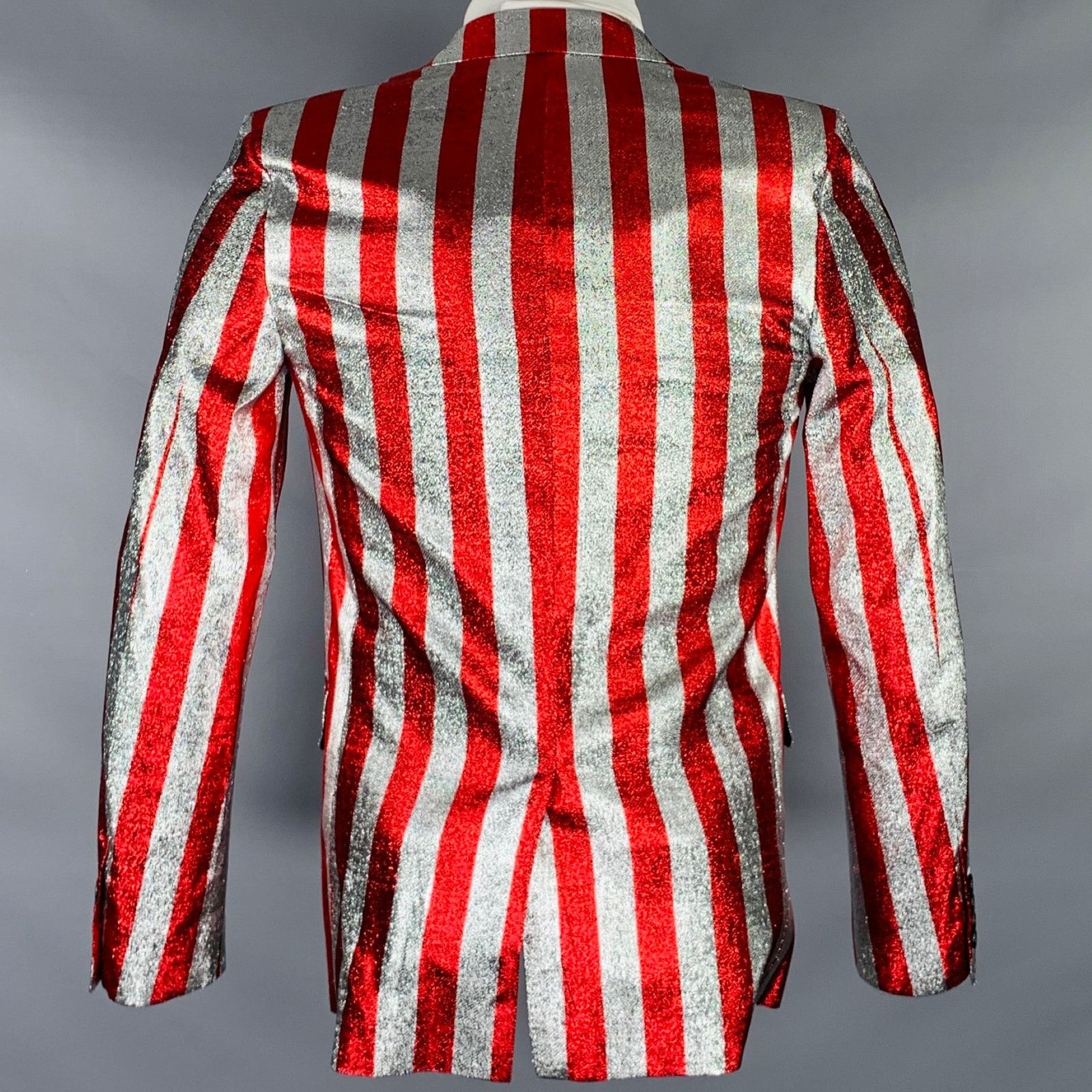Saint Laurent Paris SS15 Size 34 Red Silver Stripe Viscose Blend Sport Coat Size 34R - 3 Thumbnail