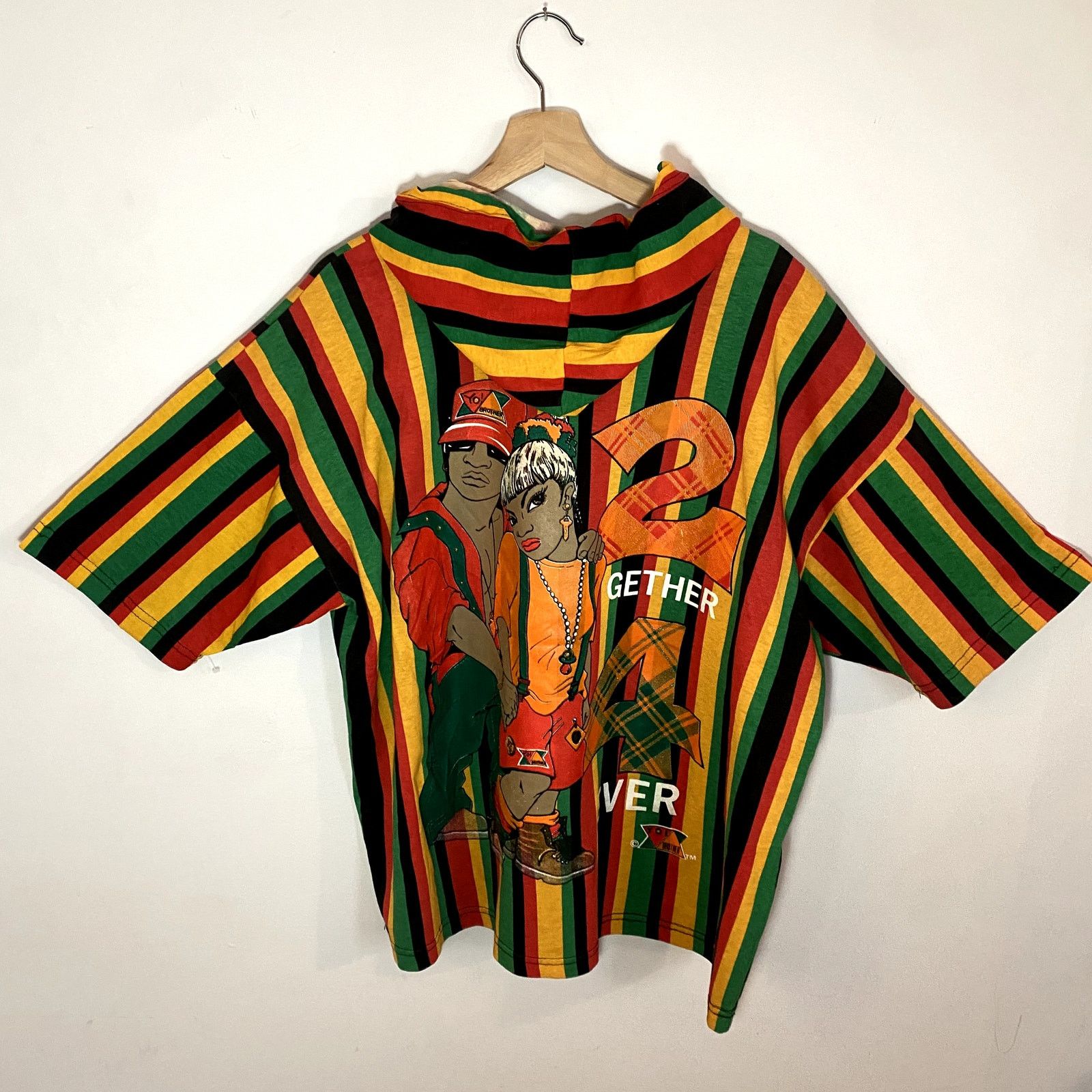 Vintage Vintage 2gether 4ever Hip Hop Striped Hooded 90s T-Shirt Size US XL / EU 56 / 4 - 2 Thumbnail