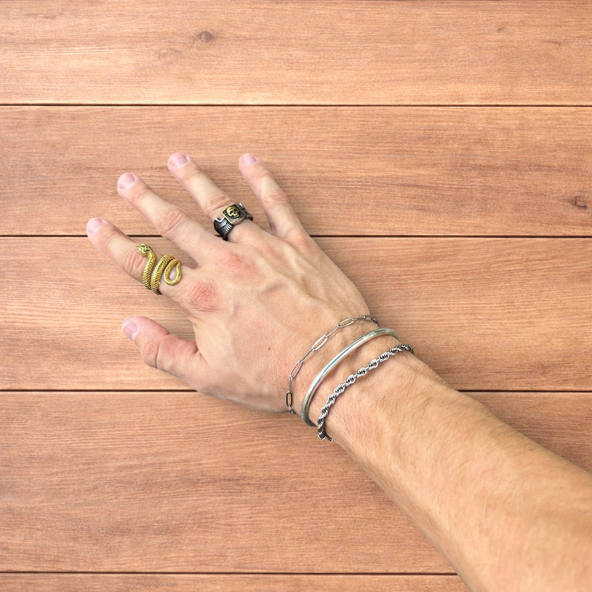 Japanese Brand Trio of stainless steel bracelets in silver. Size ONE SIZE - 2 Thumbnail