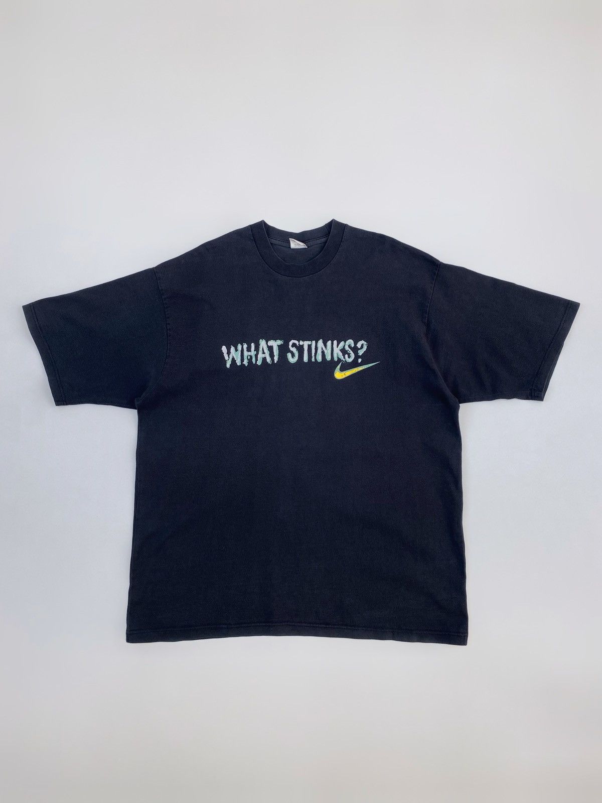 Vintage 1990’s Vintage Nike Parody What Stinks? Quote Graphic Tee Size US XL / EU 56 / 4 - 1 Thumbnail