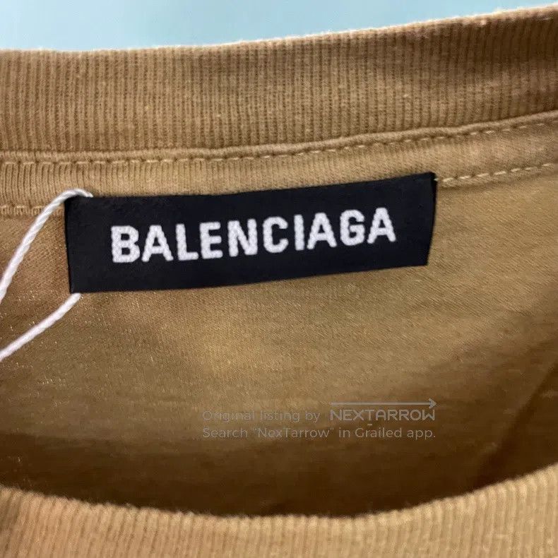 Balenciaga Balenciaga Khaki Logo Wheat Pattern Short Sleeve T-Shirt Size US L / EU 52-54 / 3 - 3 Thumbnail