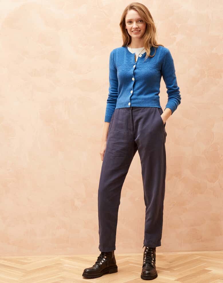 Designer × Other UK Brora Cashmere Guernsey Blue Women Cardigan UK12 US8 Size M / US 6-8 / IT 42-44 - 4 Thumbnail