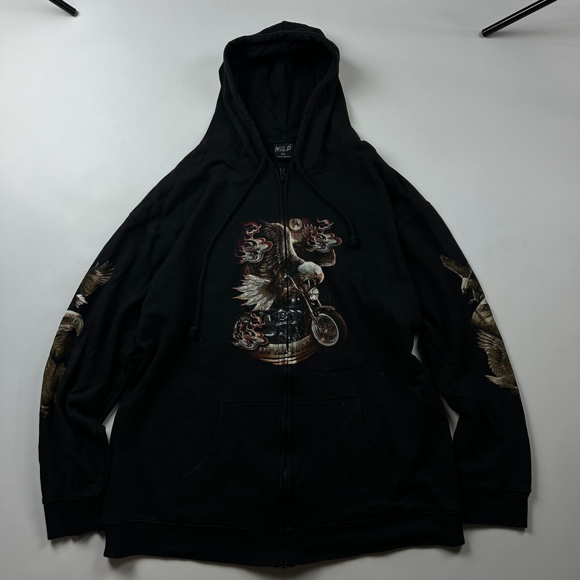 Vintage Wild Vintage Black Zip Hoodie Full-Back Eagle Motorcycle Pri Size US XL / EU 56 / 4 - 2 Thumbnail