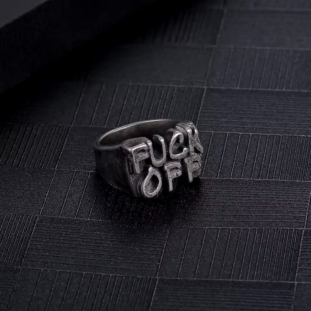 Jewelry x Vintage Fuck You Punk Stainless Steel Ring in Silver, Men's