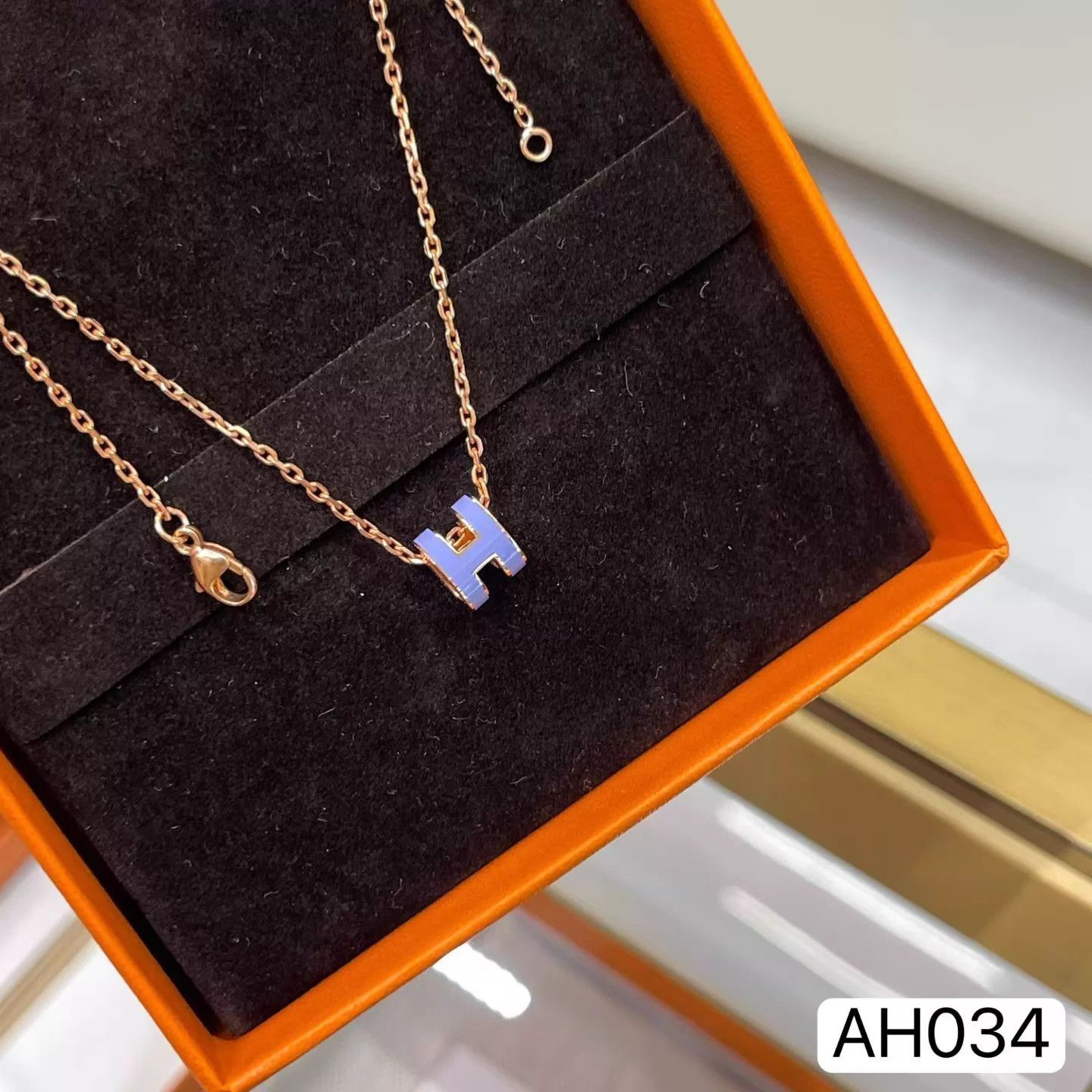 Hermes Hermès Mini Pop H Classic Rose Gold Lilac Necklace AH034 Size ONE SIZE - 5 Thumbnail