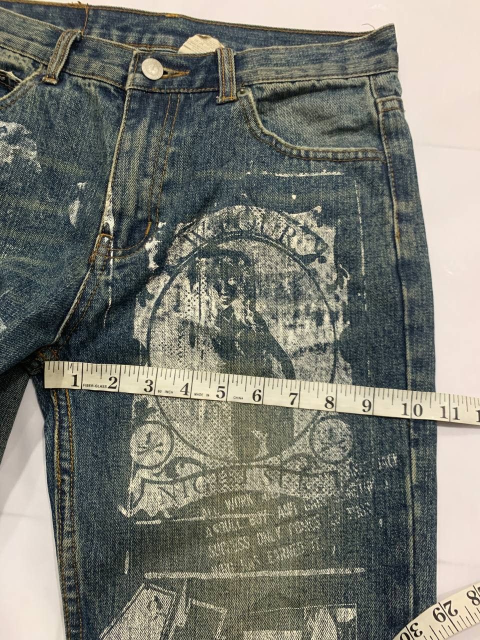 Japanese Brand Vintage 2000s WFour Japan Printed Face Jeans Size US 30 / EU 46 - 13 Thumbnail