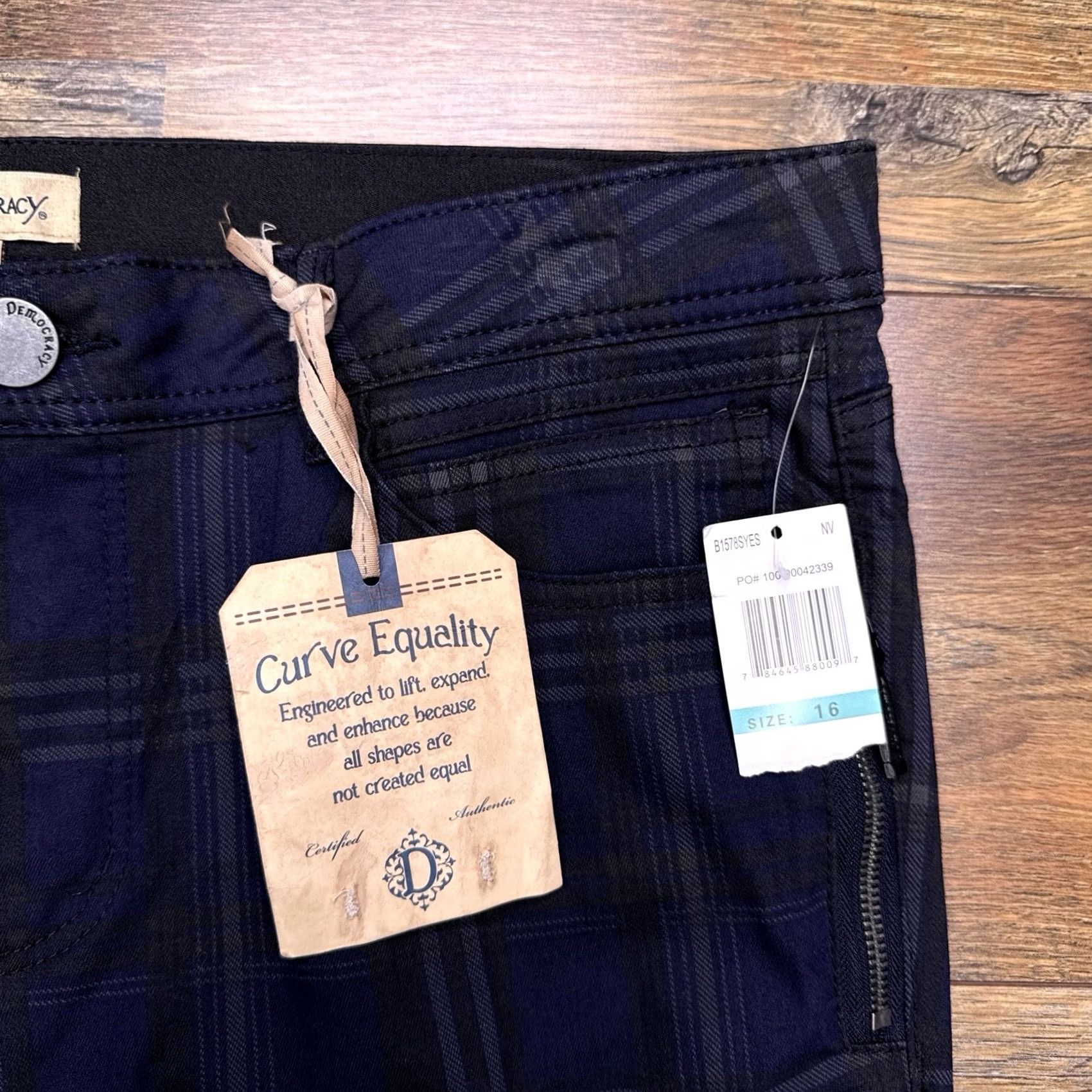 Vintage Democracy Jeans Womens 16 Blue Plaid Mid Rise Stretch Jegging Size 38" / US 16 / IT 52 - 5 Thumbnail