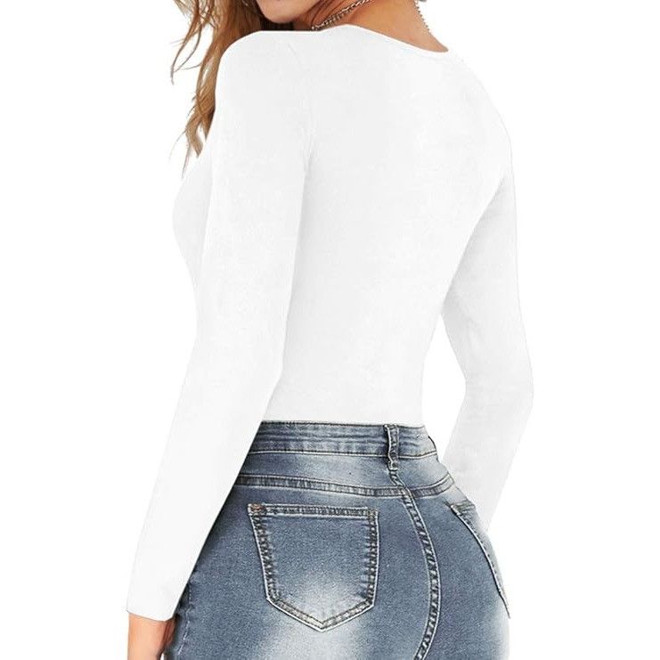 Other White Long-Sleeve Scoop Neck Bodysuit For Women Stretchy Fab Size M / US 6-8 / IT 42-44 - 5 Thumbnail